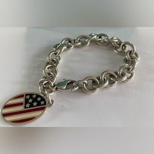 Tiffany & co. Silver Chain Bracelet with American Flag Charm